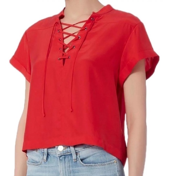 FRAME SZ LG 100% SILK LACE UP BLOUSE - Picture 1 of 6